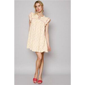 Umgee Bow Print Ruffled Cap Sleeve Mini Dress